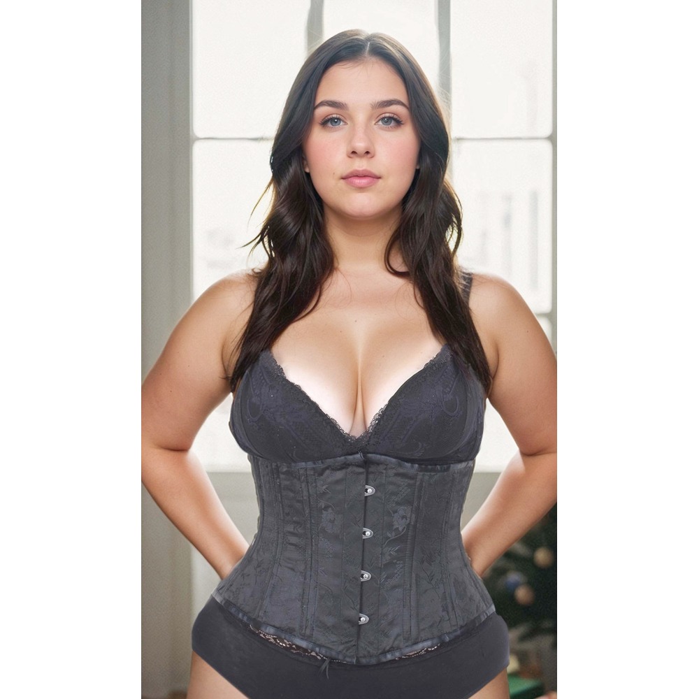 Attitude Corsets - Waist Trainer Floral Brocade Unterbrustkorsett für Taillentraining - Schwarz